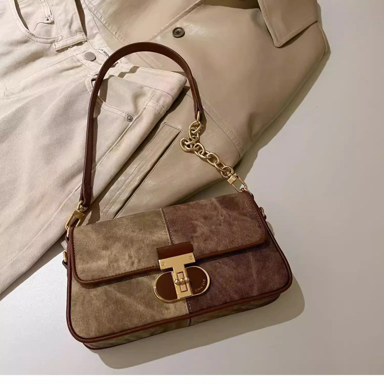 南风chio拼色油画小方包包女2025新款秋冬通勤百搭单肩斜挎腋下包,箱包皮具/热销女包/男包,小方包,淘宝优惠券,粉丝福利购,淘宝优惠卷