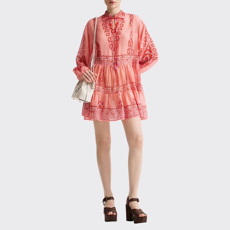 ETRO艾绰印花褶边迷你连衣裙