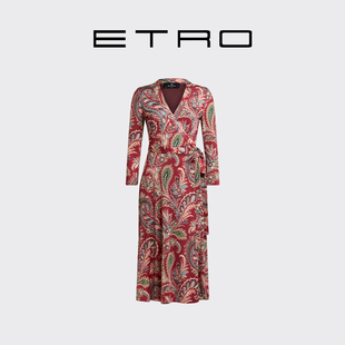 新品 佩斯里花纹裹身V领七分袖 首降 25秋冬新款 连衣裙 ETRO艾绰