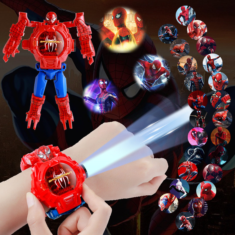 儿童版手表蜘蛛侠钢铁侠奥特曼投影变形玩具男女孩小学生3岁4电子