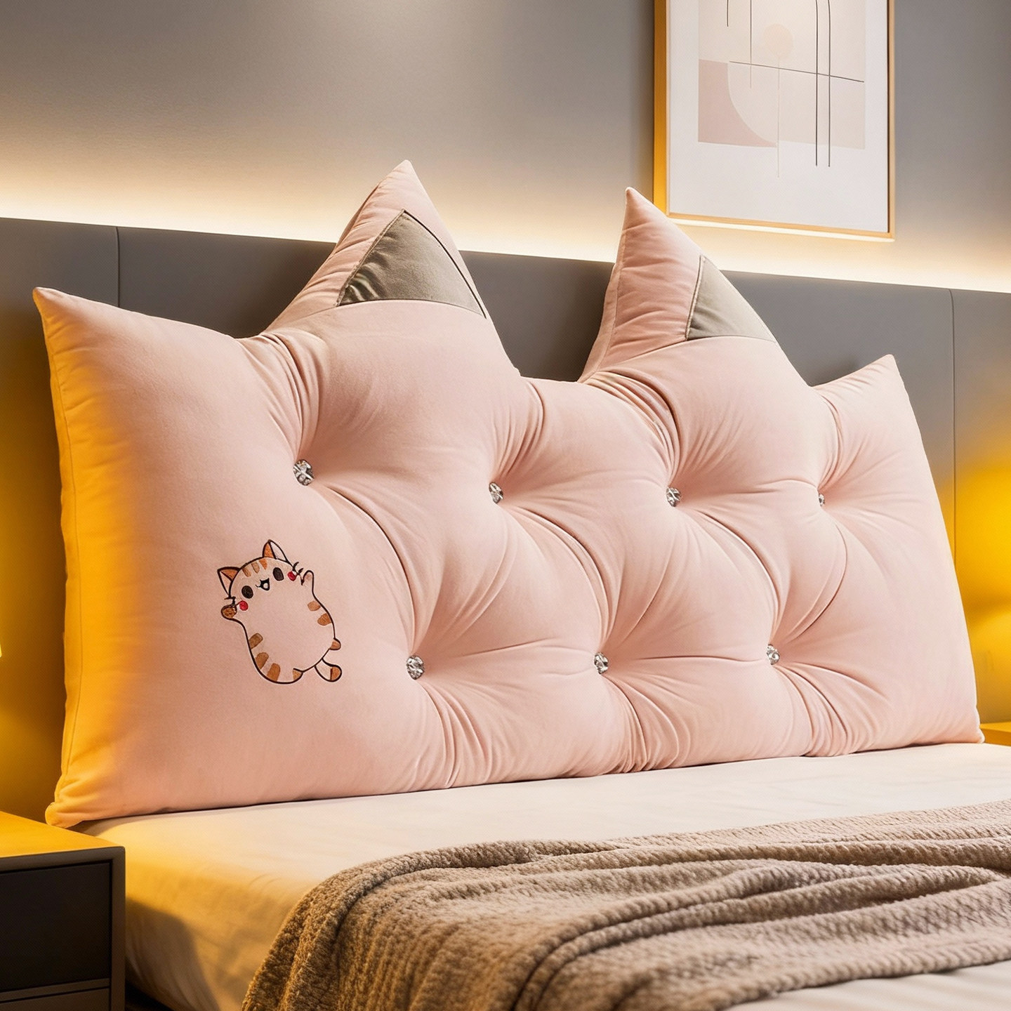 优雅靠枕床头大靠背加高床上靠垫浅粉榻榻米软包沙发软垫可拆洗,居家布艺,床头靠垫,淘宝优惠券,粉丝福利购,淘宝优惠卷