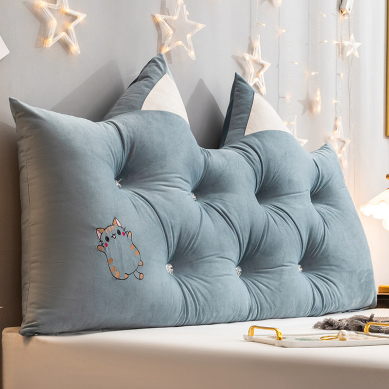 优雅 床上靠背垫北欧风榻榻米大靠枕床头靠背加高蓝色软包长条枕,居家布艺,床头靠垫,淘宝优惠券,粉丝福利购,淘宝优惠卷