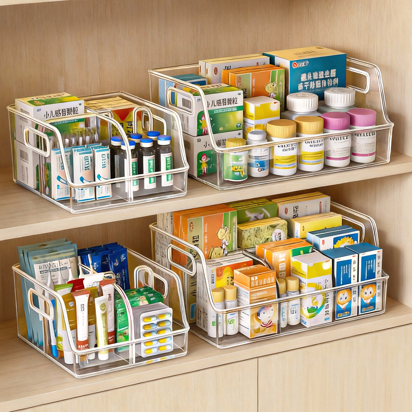药品收纳盒柜内医药箱透明家用急救医用输液盒分格分类药物置物架