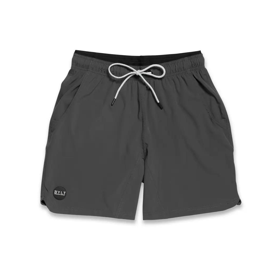 BYLT男子运动双层短裤6英寸健身跑步梭织速干透气弹力带打底