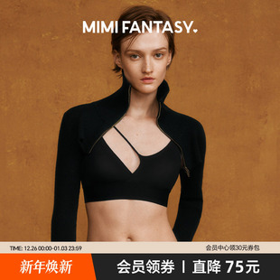 上衣 黑色气质外搭针织坎肩开衫 MIMI FANTASY女士超短外套2023新款