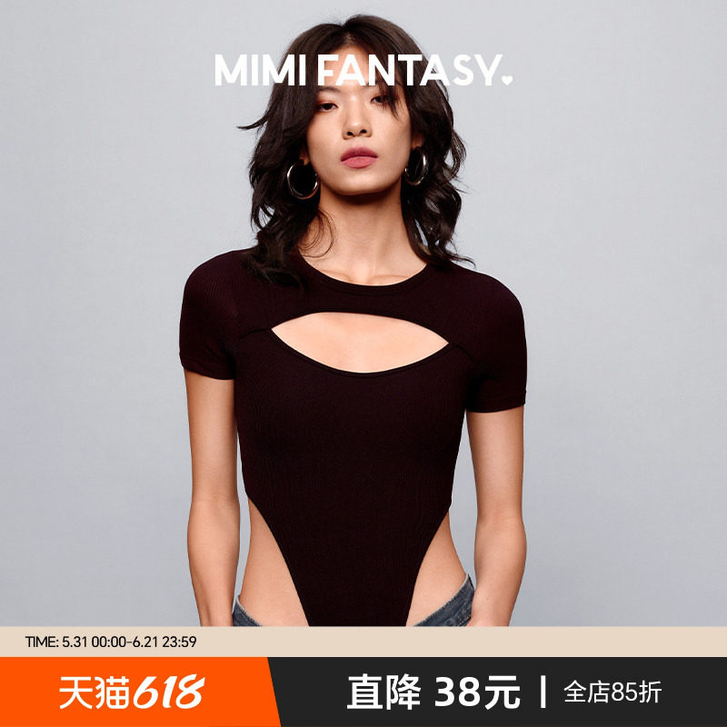 MIMI FANTASY辣妹连体衣性感镂空高叉露腰显瘦薄款短袖跳舞塑身衣