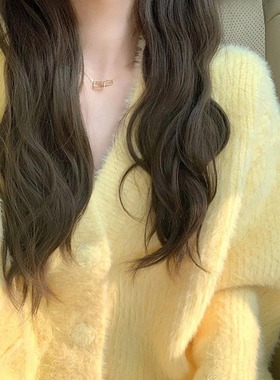 鹅黄色软糯设计感毛衣外套女春秋季温柔慵懒风韩系仿水貂针织开衫
