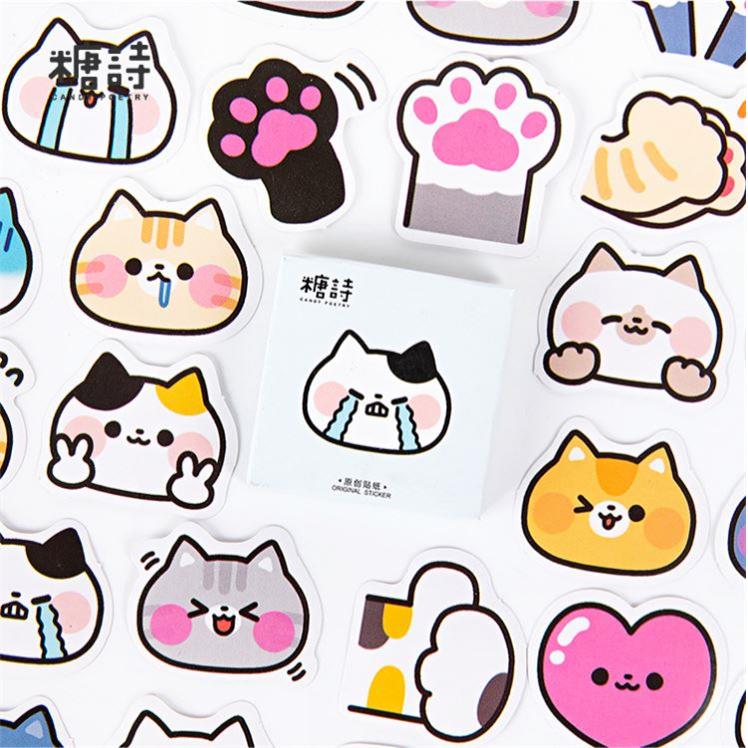 45 Pcs Cute Cat Stickers Vinyl Decals Animals Kitten Sticker