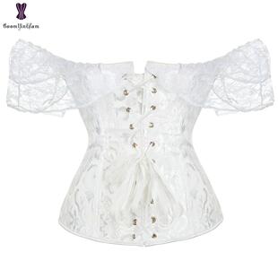 Women Short Sleeve Corset Solid Color Tie-up Boat Neck
