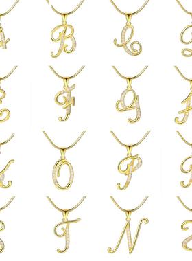 26 English letter necklace26个字母铜镶锆石蛇炼金色项炼锁骨炼