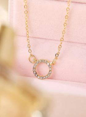 Diamond round necklace women 几何型锁骨炼 满钻圆环项炼52834