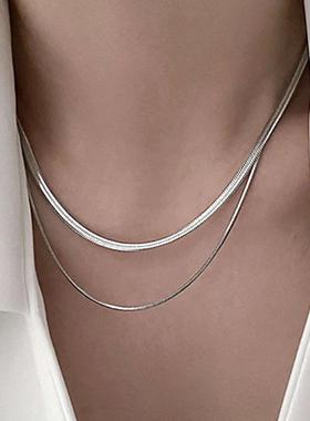 Girl with double necklace women双层叠戴蛇骨链项链女金色颈链