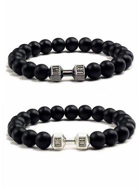 High Quality Men Beaded Bracelet Natural Black Lava Stone Du