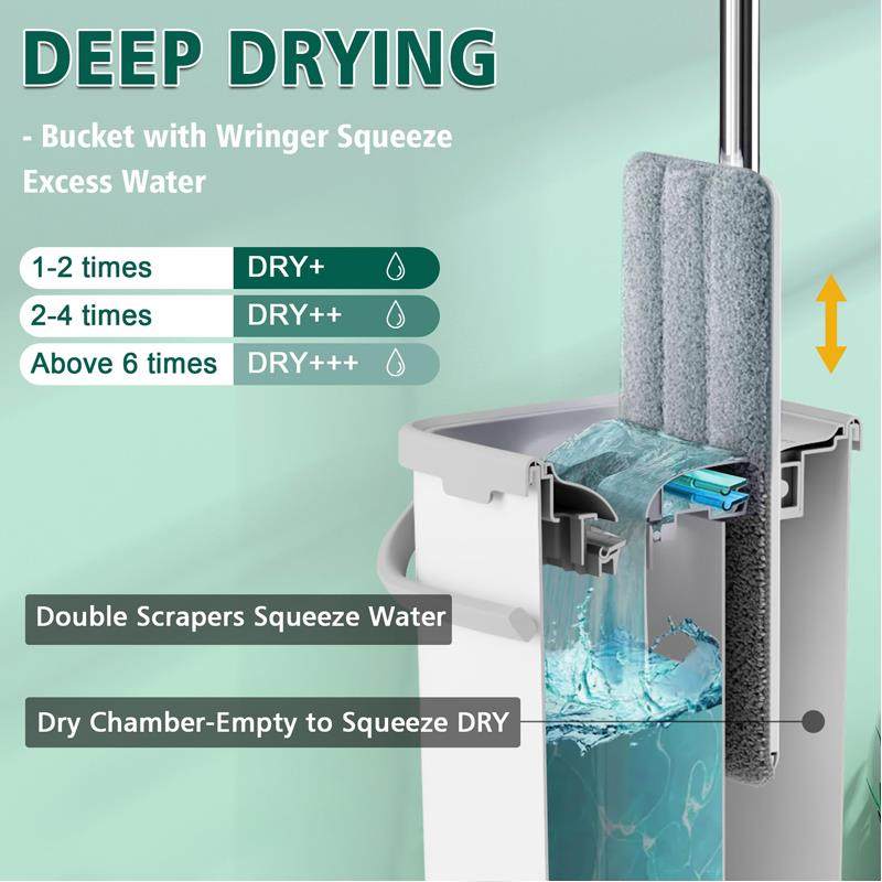 Household mop and bucket set Flat mops with wringer mop pads