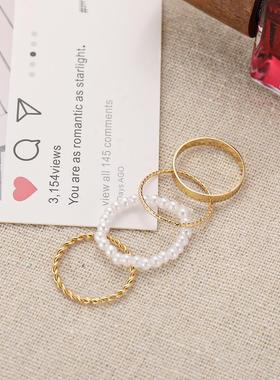 personality ins simple pearl rings elegant joints ring 戒指