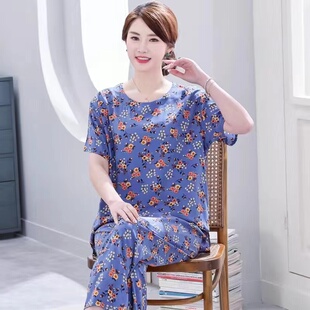 短袖 装 九分裤 婆婆套头家居服纯棉绸老太太时尚 套装 老人睡衣女夏季