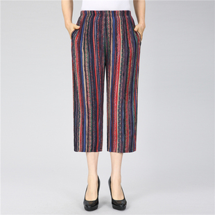 高腰婆婆宽松裤 夏季 长裤 女纯棉绸妈妈夏装 子百搭 中老年休闲九分裤