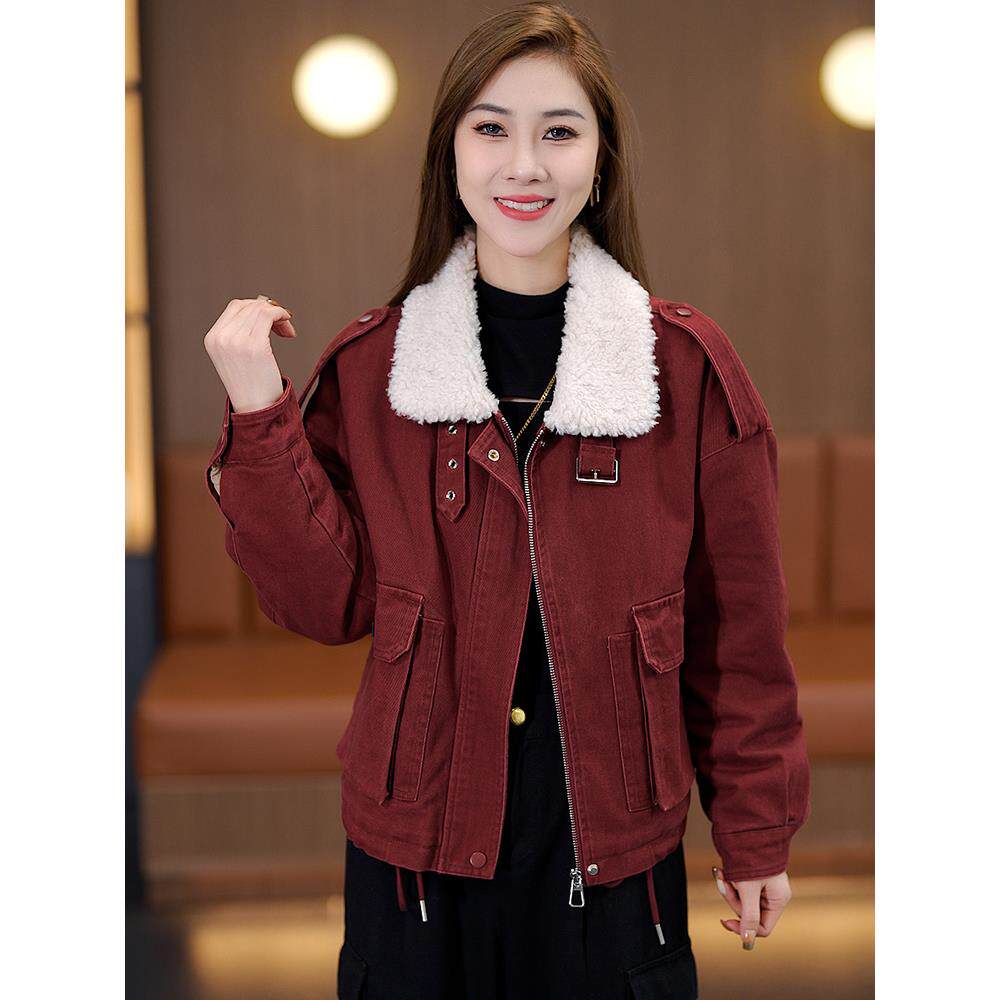 JOYIASS加绒加厚牛仔派克服女2025年冬季新款翻领保暖工装衣袄外