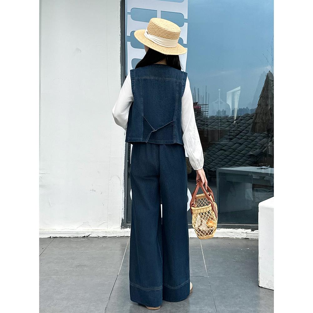 JOYIASS时尚牛仔套装女2025秋季新款洋气减龄牛仔马甲+衬衫+阔腿