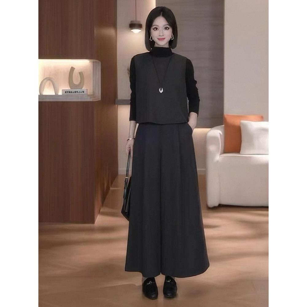 JOYIASS时尚阔腿套装女2025年春秋季新款洋气减龄显瘦马甲阔腿裤