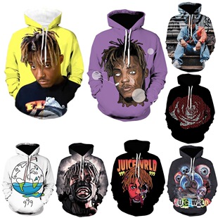 欧美新品美国饶舌歌手juicewrld同款连帽卫衣休闲头像帽衫男常规