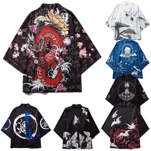 浴袍仙鹤龙和服男 日常居家七分袖 热销日式 浮世绘原宿披风夏季
