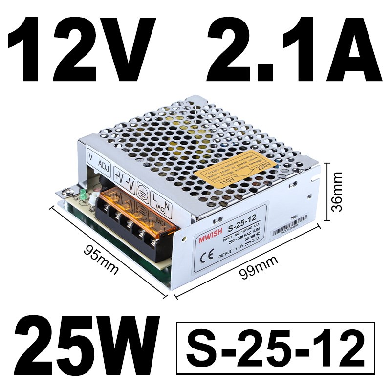 明纬S-15W25-24V1A开关电源12v2A小体积220v转DC5v变压器3a小功率