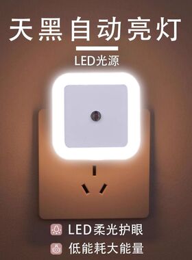 小夜灯插电光控灯夜光灯卧室led灯具床头婴儿儿童睡觉壁灯 节能灯