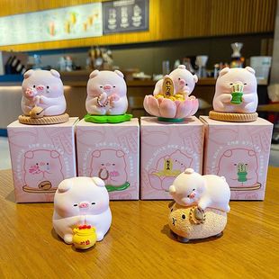 佛系好运莲莲小猪木鱼猪猪汽车摆件可爱树脂公仔桌面装 饰潮玩礼物