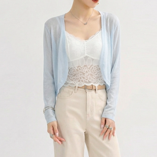 慵懒垂感上衣披肩 春夏防晒薄款 蓝色针织开衫 外套女高级感2026新款