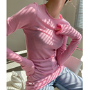 早秋巨好看高级感上衣薄款 粉色圆领t恤打底衫 长袖 防晒罩衫 女新款