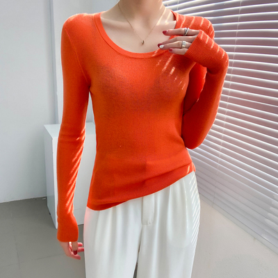 西瓜红圆领高质量针织打底衫