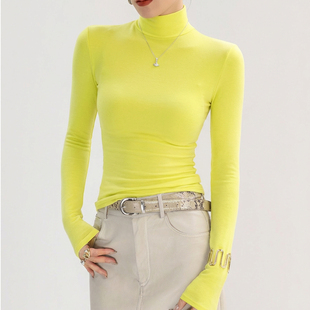 黄色半高领打底衫2025新款女高端高级感绝美紧身磨毛加绒加厚上衣