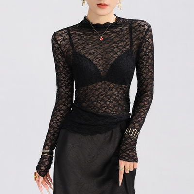 半高领镂空蕾丝上衣女轻奢高级感