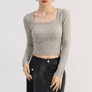 叠穿内搭高级感修身 女方领性感修身 针织毛衣 打底衫 高质量软糯短款