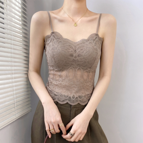 吊带背心女内搭带胸垫蕾丝上衣