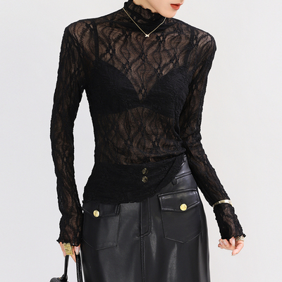 蕾丝打底衫女修身叠穿长袖内搭