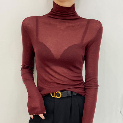 高领蕾丝打底衫漂亮绝美网纱上衣