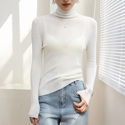 白色高领羊毛打底衫针织内搭修身