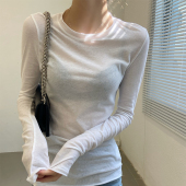 上衣薄款 白色内搭长袖 微透 女正品 高档面膜修身 t恤打底衫 2025新款