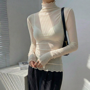 白色高领蕾丝打底衫2026新款女内搭绝美叠穿高端欧货微透网纱上衣