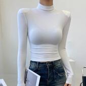 白色高领加绒打底衫 加厚内搭高级感紧身垫肩超好看上衣 女2025新款