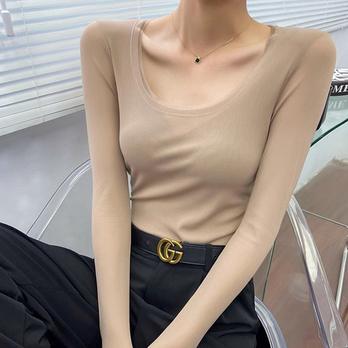 黑色打底衫女薄款修身长袖薄款