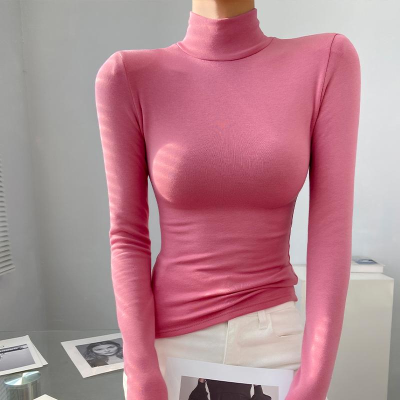 粉色高领加绒超好看打底衫女加厚