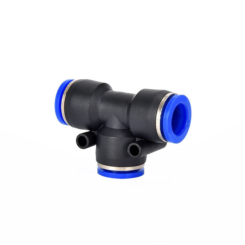 蓝色英塑料T型三通快速快t插气管接头 防脱PE1/4,3/8,1/2