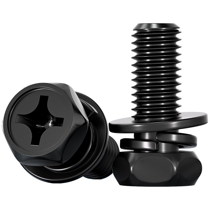 黑色304不锈钢外六角三组合螺丝凹穴A十字六角平弹组合MM3M4M5M6M