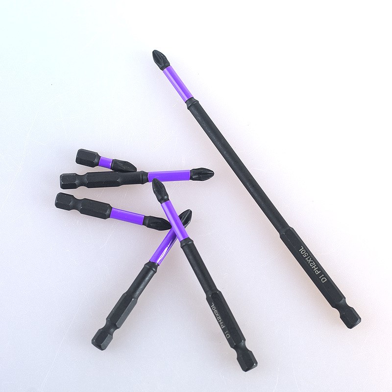 S2紫色冲击批头k 1/4六角柄电批头手电钻螺丝刀冲击批带磁圈