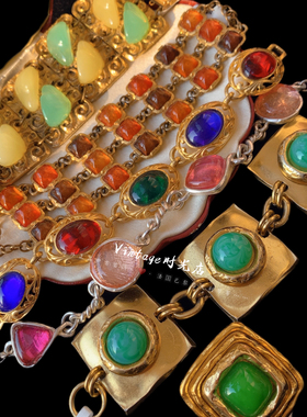 古着孤品中古果品牌重工法国手链琉璃胸针Vintage手链