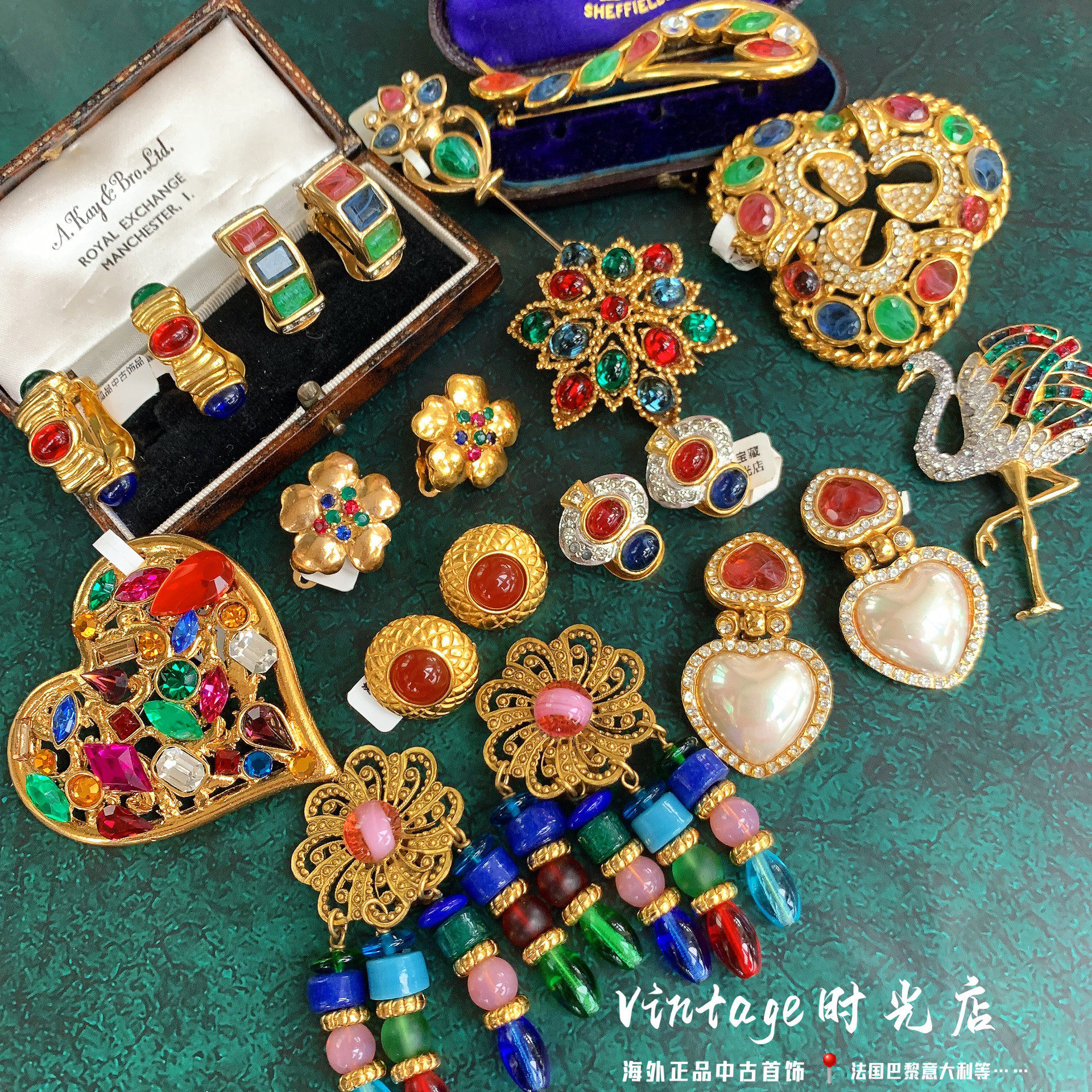 高端搭配香浓古堡古典法国中古vintage复古宫廷古董洋货琉璃耳环