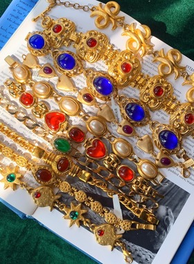 孤品手链中古法国古董手链复古果冻欧洲vintage首饰琉璃百搭手链